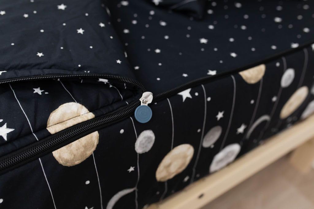 Beddy's Twin Zipper Bedding Set - Outer Space Theme - Black Polyester - Includes Pillowcase & Sham