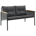 vidaXL Patio Bench with Cushions 45.7"- Black Steel/Teak Wood- Outdoor Garden Seating- Weather Resistant Fabric- UV Protection- Easy Assembly