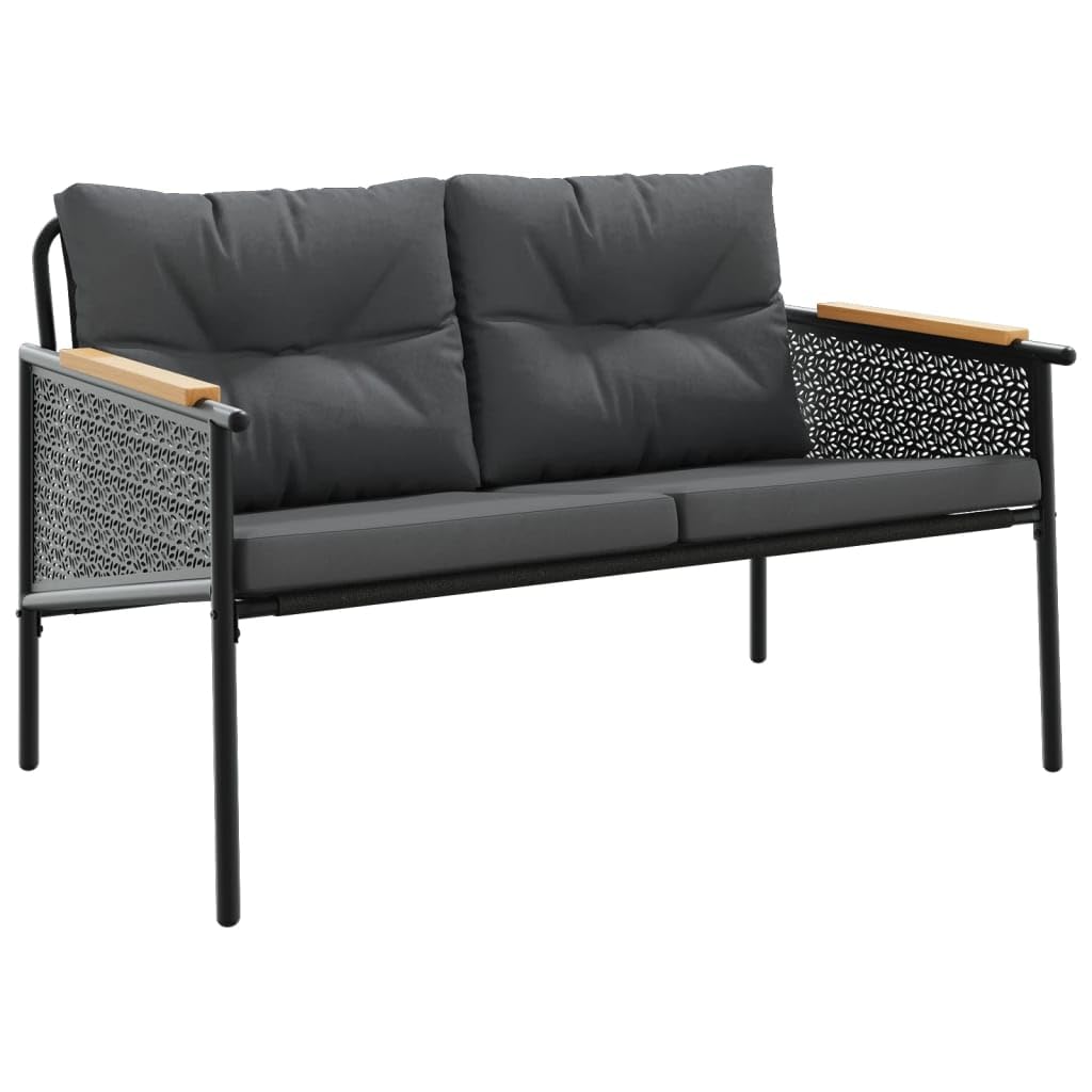 vidaXL 3 Piece Balcony Furniture Set with Cushions - Powder-Coated Steel Frame, Textilene Fabric & Teak Wood, Ideal for Patio/Garden/Backyard Furniture