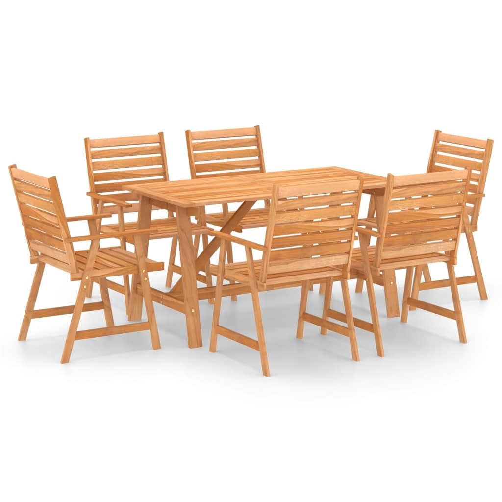 vidaXL 7 Piece Patio Dining Set in Solid Acacia Wood with an Oil Finish - Weather-Resistant Outdoor Dining Furniture Ideal for Garden, Patio, Balconies.