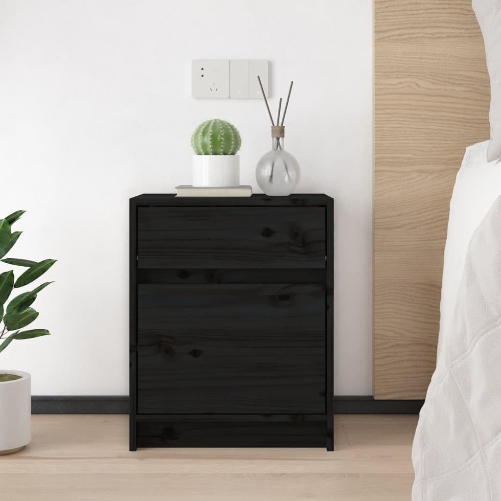 vidaXL Bedside Cabinets 2 pcs Black 15.7&quot;x12.2&quot;x19.7&quot; Solid Pinewood