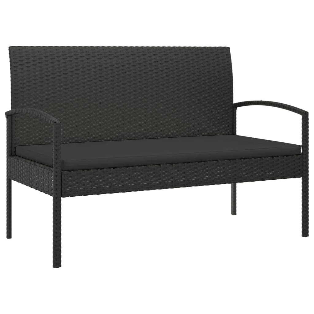 vidaXL Modern Black Patio Bench with Removable Cushion in Sturdy Poly Rattan and Powder-Coated Steel Frame - Ideal for Outdoor L
