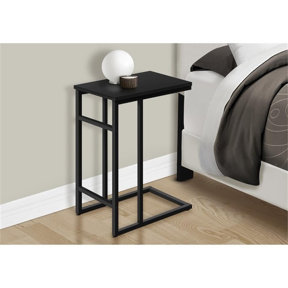 Monarch Specialties 2170 Accent Table, C-Shaped, End, Side, Snack, Living Room, Bedroom, Metal, Laminate, Contemporary, Modern Table-24 H/Black/Black, 18&Quot; L X 11.75&Quot; W X 24&Quot; H