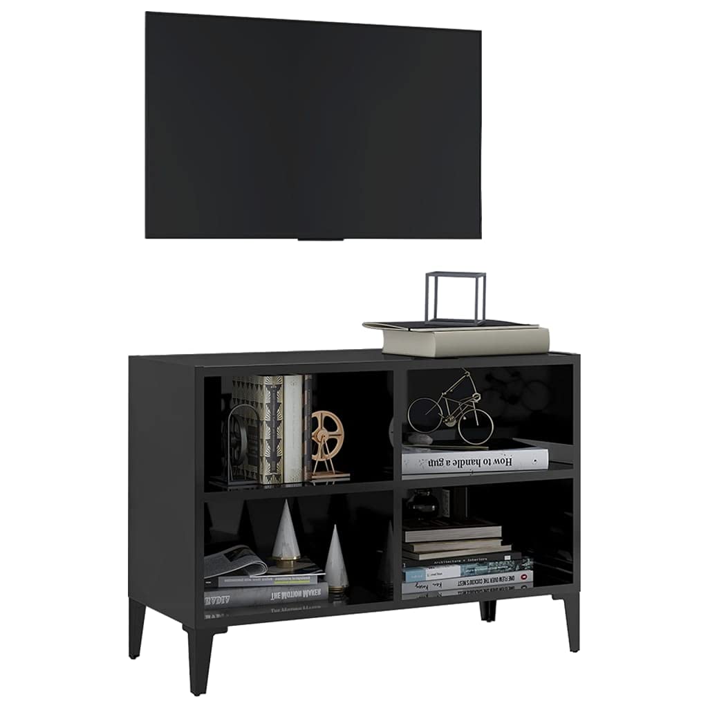 vidaXL TV Cabinet with Metal Legs High Gloss Black 27.4&quot;x12&quot;x20&quot;