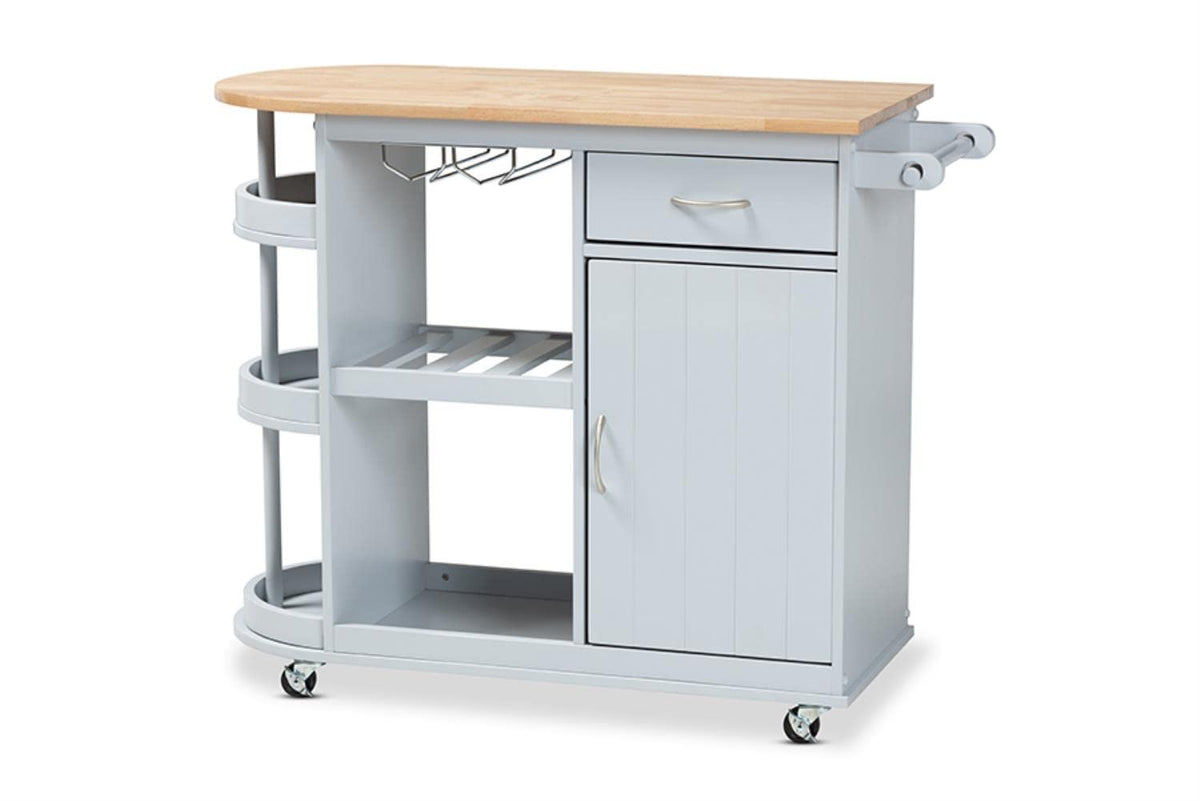 Wholesale Interiors Baxton Studio Donnie Light Gray And Natural Finished Wood Kitchen Storage Cart