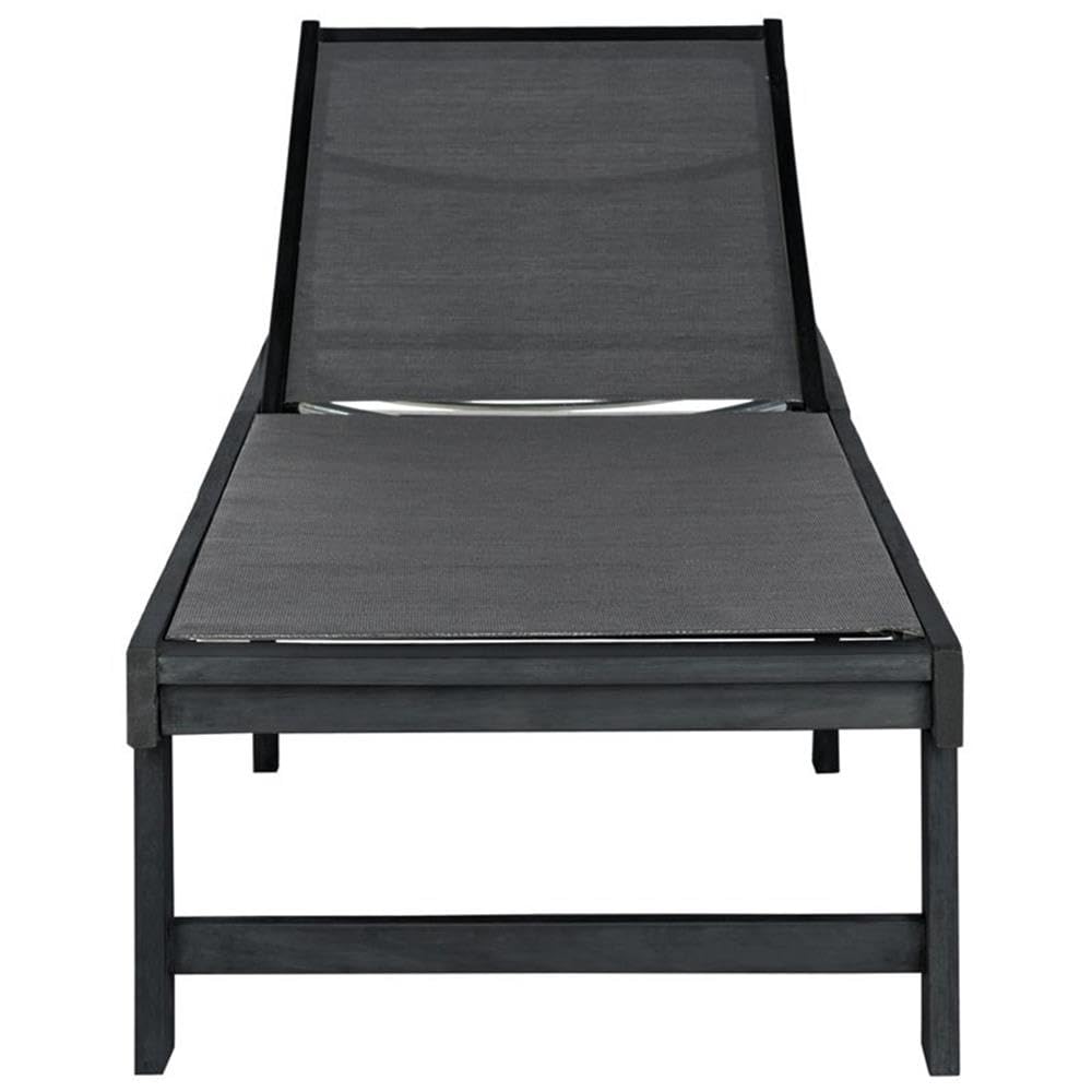 Safavieh Outdoor Collection Manteca Dark Slate Grey Solid Wood/Dark Grey Texline Fabric Adjustable Chaise Lounge Chair (Pat6708K)