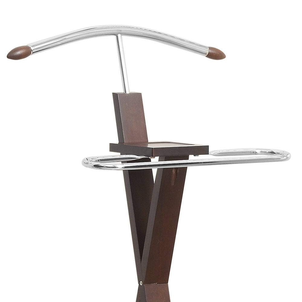 Monarch Specialties 2024 Valet Stand, Organizer, Suit Rack, Bedroom, Wood, Metal, Brown, Chrome, Contemporary, Modern Accent Espresso, 21' L x 14.25' W x 42.5' H, Cappuccino