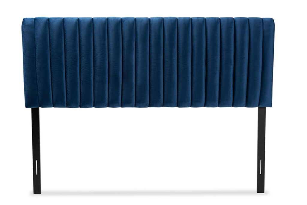 Baxton Studio Emile Modern and Contemporary Navy Blue Velvet Fabric Upholstered and Dark Brown Finished Wood Full Size Headboard