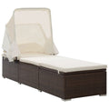 vidaXL Adjustable Sun Lounger with Canopy, Cushion - Weather Resistant, Poly Rattan Brown Design, Powder-Coated Steel Frame, Ideal for Poolside, Patio, Balcony, or Camping use.