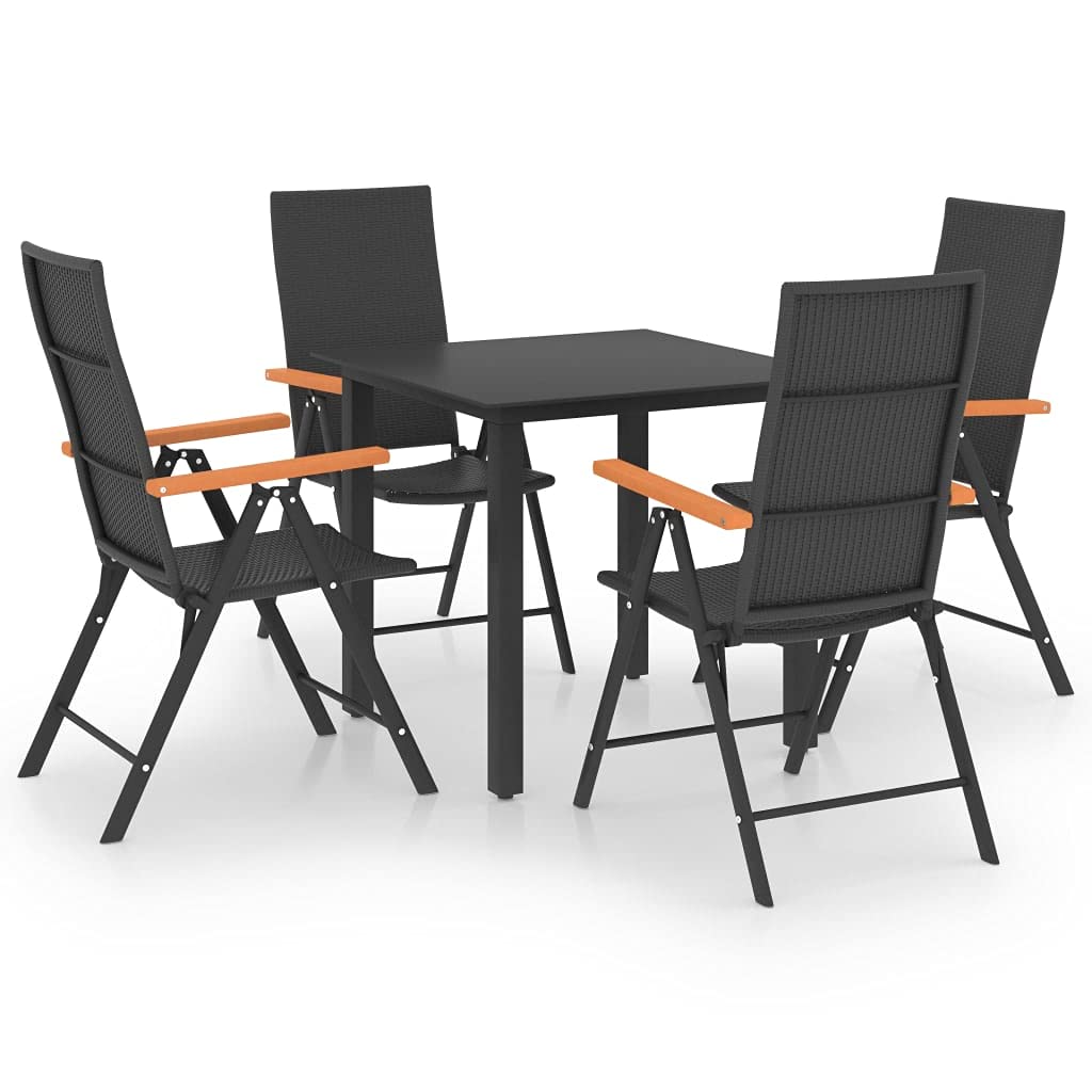 vidaXL 5-Piece Patio Dining Set - Weather-Resistant PE Rattan Chairs with WPC Armrests and Glass Table - Black and Brown - Suitable for Garden, Patio, Terrace