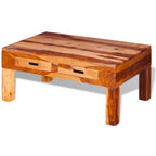 vidaXL Solid Sheesham Wood Coffee Table with Two Drawers | Scandinavian, Farmhouse, Modern Style | Handmade Palisander Wooden Finish | Multipurpose Table for Living Room & Home Decor