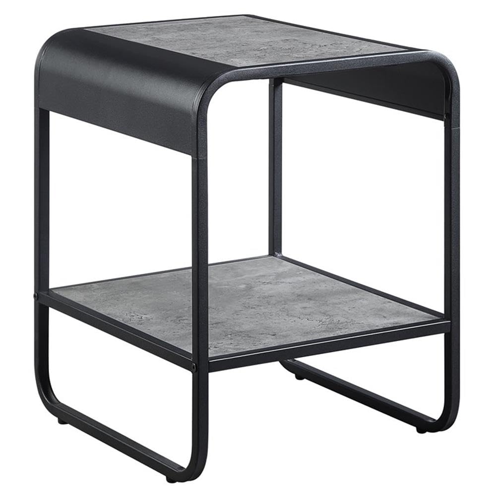 Acme Raziela Wooden End Table with Shelf in Concrete Gray and Black