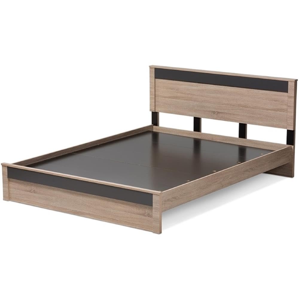 Baxton Studio Jamie Modern and Contemporary Two-Tone Oak and Grey Wood Queen Size Platform Bed/Contemporary/Light Brown/Gray/Particle Board/MDF with PU Paper