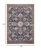 HomeRoots 532157 8 x 10 ft. Navy Blue Floral Traditional Power Loomed Rectangle Area Rug with Fringe
