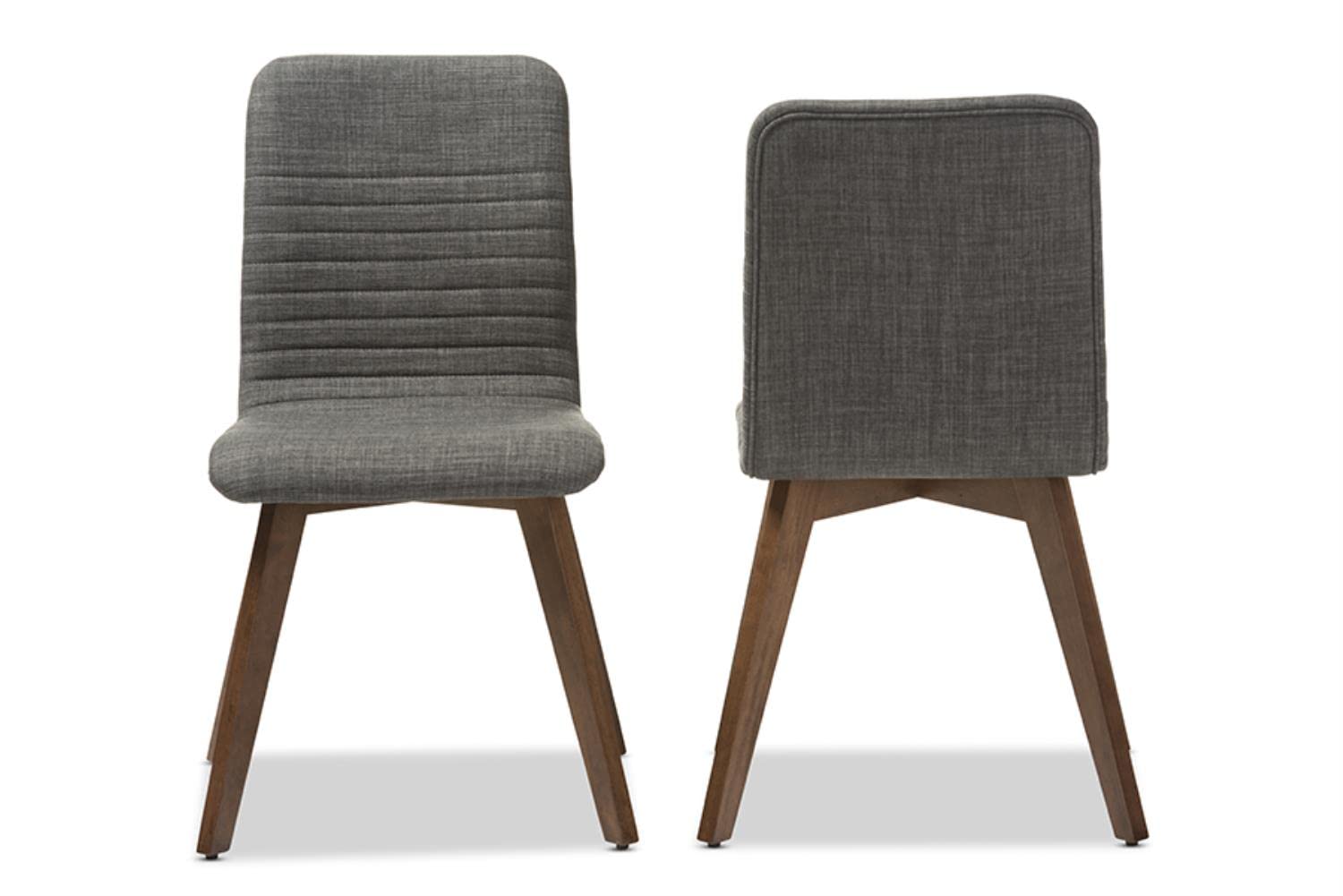 Baxton Studio 2 Piece Sugar Scandinavian Style Fabric Upholstered Walnut Dining Chair Set, Light Gray