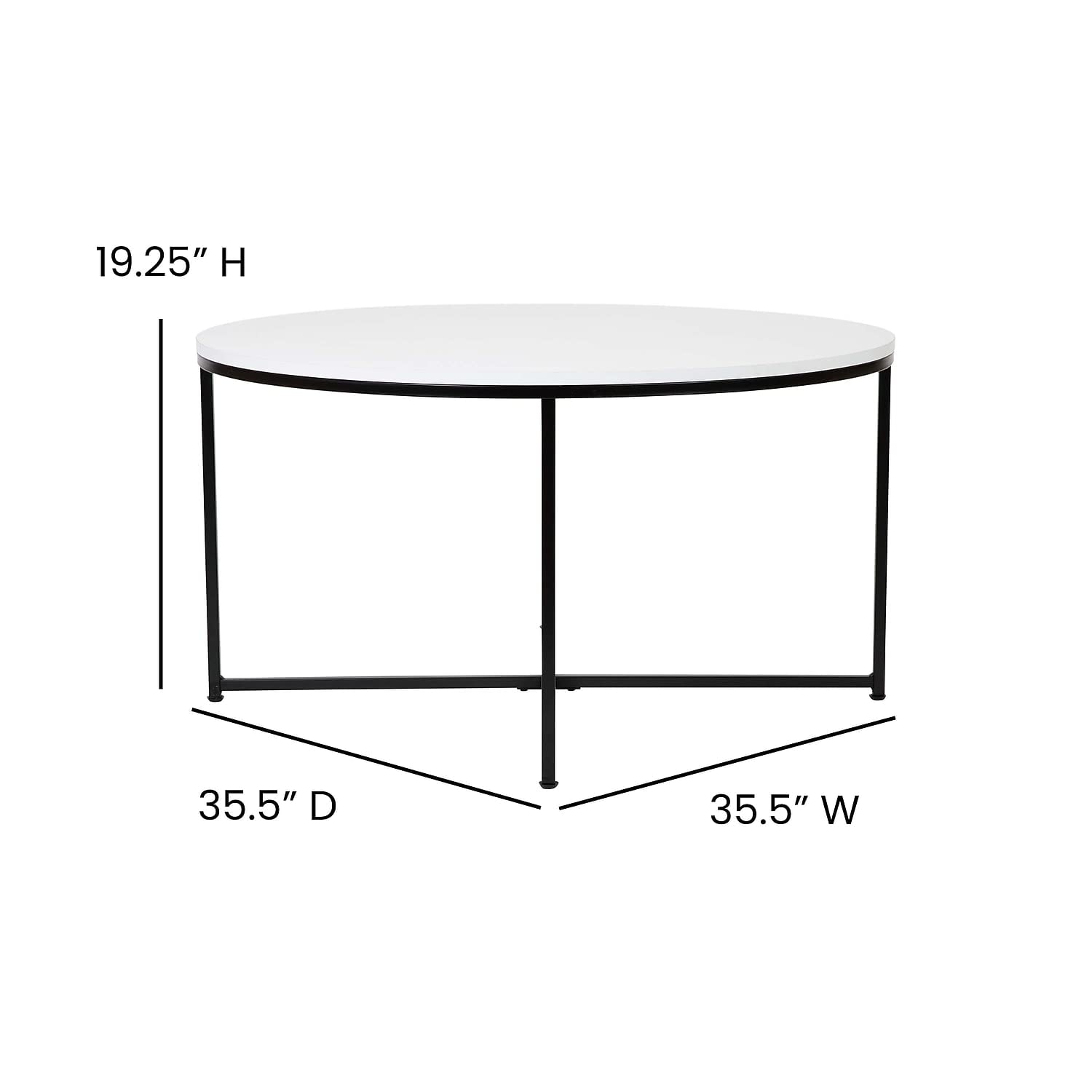 Flash Furniture Hampstead Collection Coffee Table - Modern White Finish Coffee Table - Crisscross Matte Black Frame