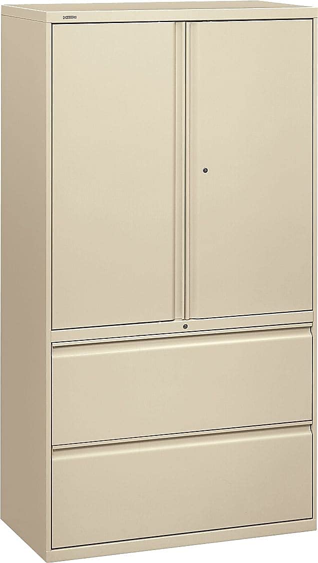 Hon 800 Series Wide Lateral File With Storage Cabinet, Putty