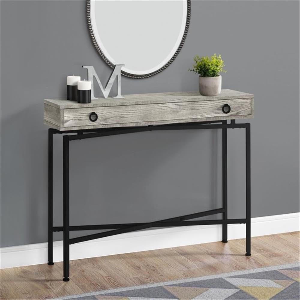 Monarch Specialties Console Sofa Accent Table, 42&quot; L, Grey Reclaimed Wood-Look/Black Base