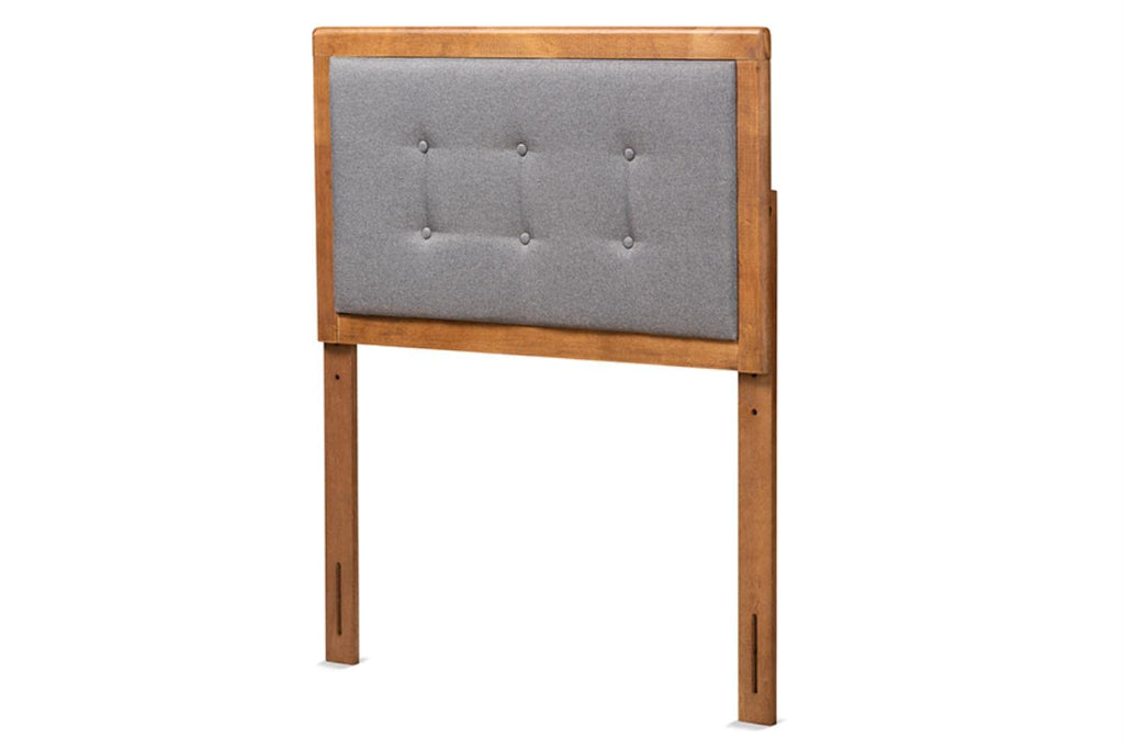 Baxton Studio Sarine Mid-Century Modern Dark Grey Fabric Upholstered and Walnut Brown Finished Wood Twin Size Headboard