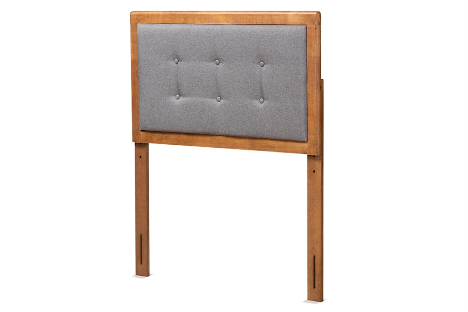 Baxton Studio Sarine Mid-Century Modern Dark Grey Fabric Upholstered and Walnut Brown Finished Wood Twin Size Headboard
