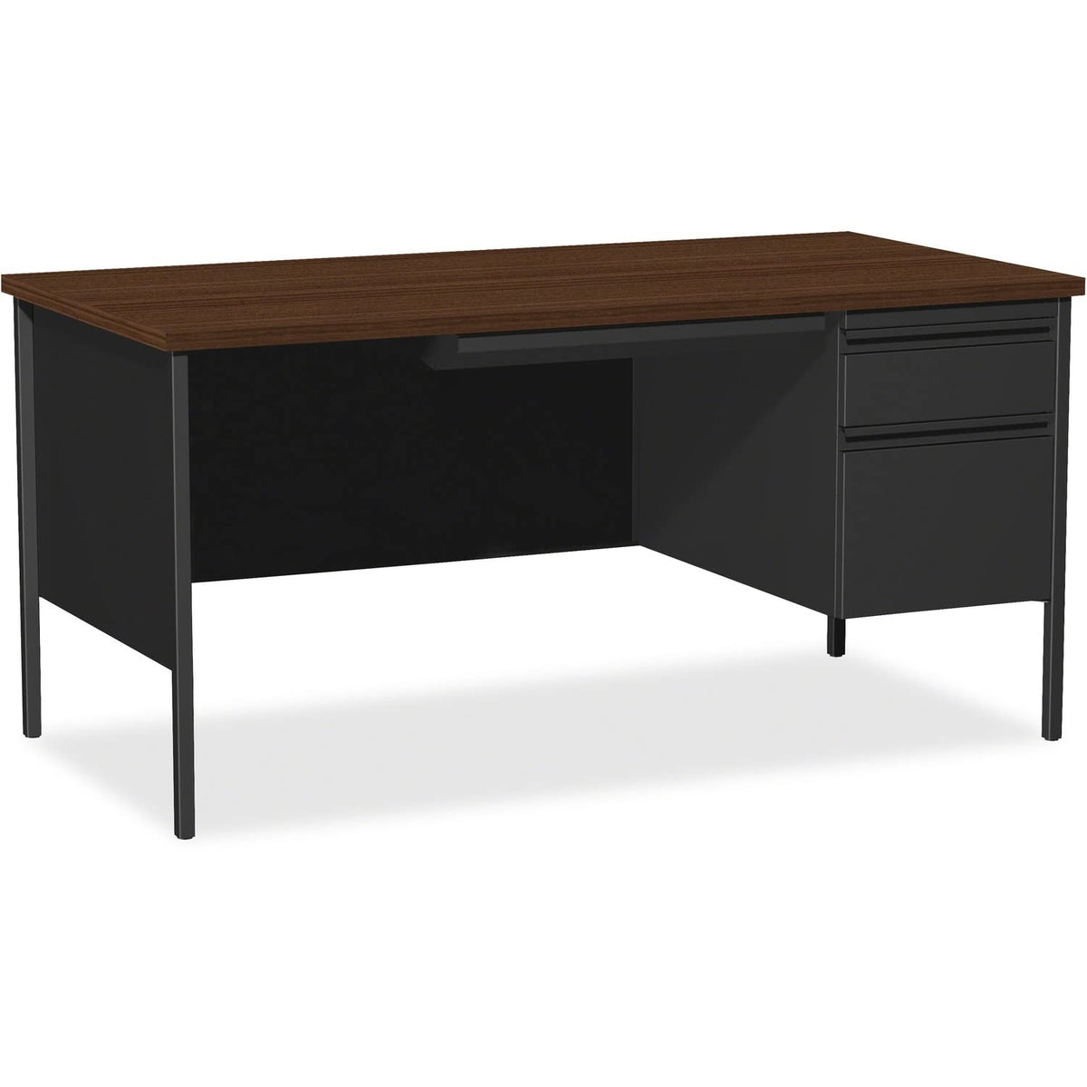 Lorell Single Right Pedestal Desk, 66 by 30 by 29-1/2-Inch, Black Walnut