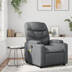 vidaXL Massage Recliner Chair - Gray Faux Leather, Manual Reclining, 6-Point Vibration, Cup Holders, Living Room Seating