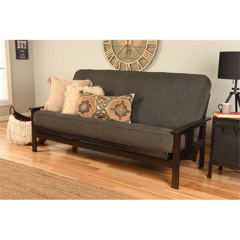 Kodiak Furniture Monterey Espresso Sofa with Linen Charcoal Fabric Mattress