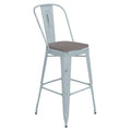 Flash Furniture Carly Commercial Grade 30&Quot; High Green-Blue Metal Indoor-Outdoor Bar Height Stool With Back And Gray Polystyrene Seat