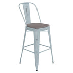 Flash Furniture Carly Commercial Grade 30&Quot; High Green-Blue Metal Indoor-Outdoor Bar Height Stool With Back And Gray Polystyrene Seat
