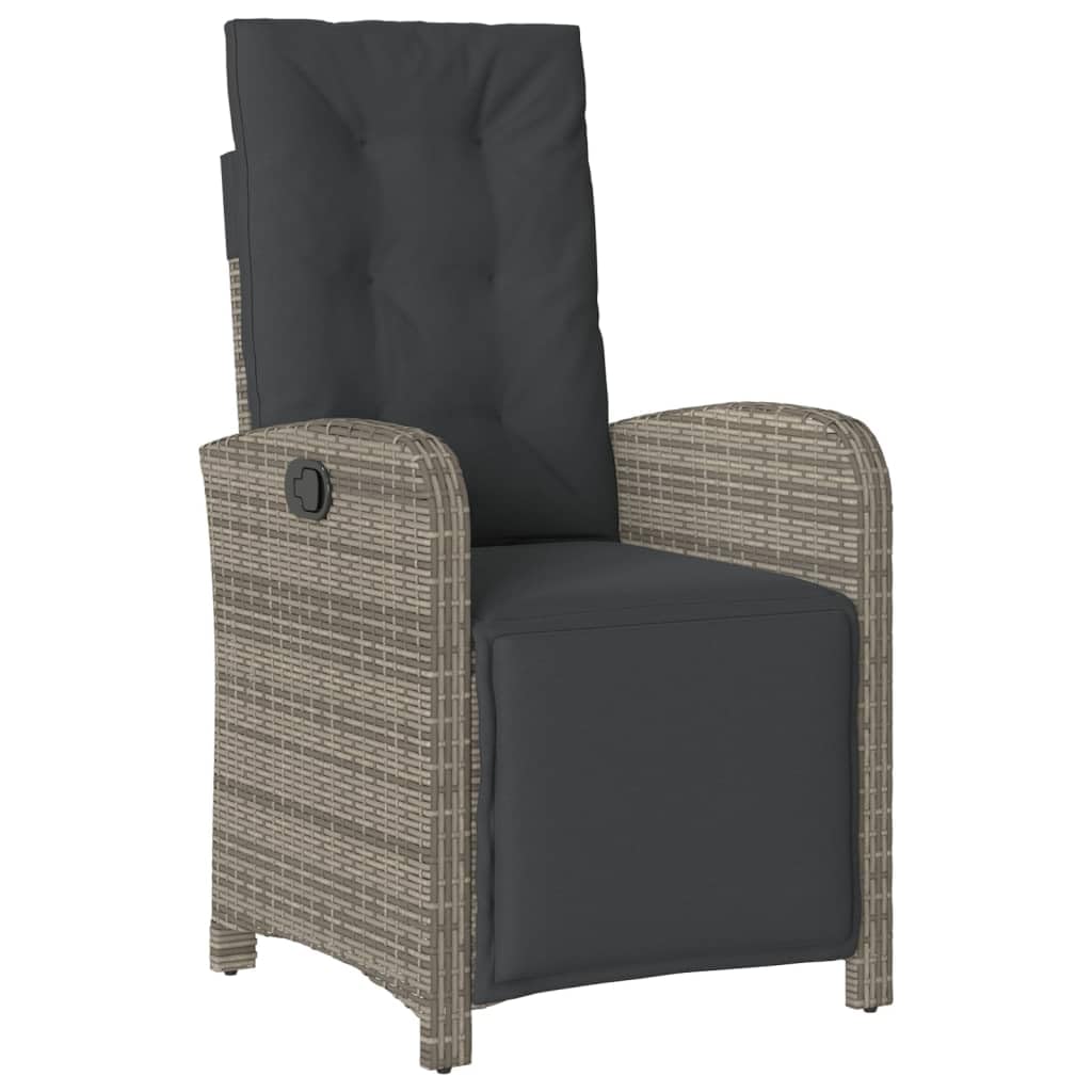 vidaXL Garden Chair with Footrest Adjustable Grey Poly Rattan Pack of 2