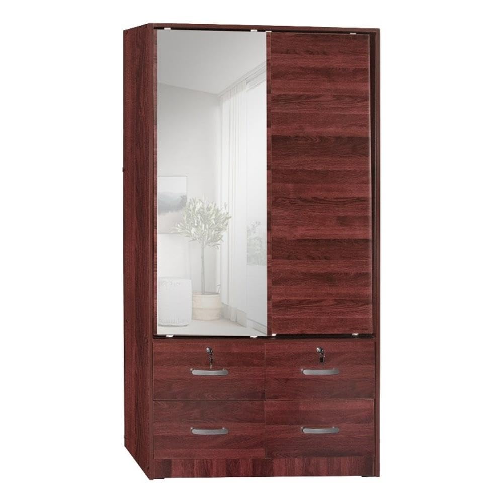 Better Home Products Carell Furniture Double Sliding Door Armoire With Mirror Natural Oak