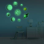 LiveGallery Glow in The Dark Planet Wall Stickers - PVC - Green - Set of 9