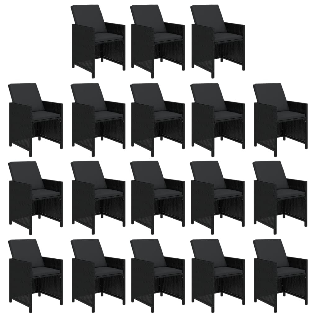 vidaXL Patio Dining Set 19 Piece with Cushions Garden Outdoor Terrace Balcony Dining Dinner Dinette Table and Chair Furniture Poly Rattan Black