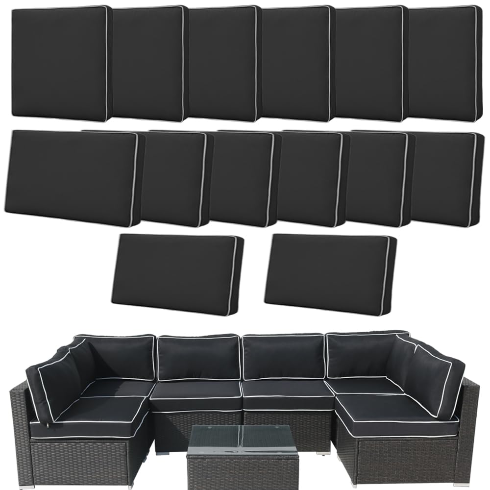 Frxeyaliz 14Pcs Outdoor Cushion Covers 25.6X25.6X4Inch Replacement Washable Waterproof Uv W/Zipper For 6-Seaters Sofa Patio Slip