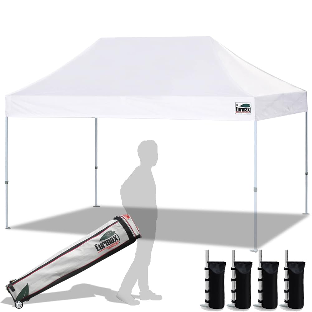 Eurmax Usa 10'X15' Pop Up Canopy Tent Commercial Instant Canopies With Heavy Duty Roller Bag,Bonus 4 Sand Weights Bags (White)