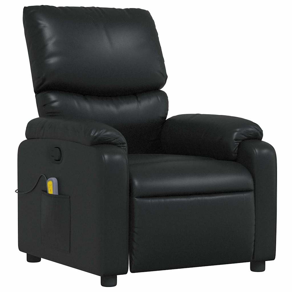 vidaXL Leather Massage Recliner Chair for Living Room, Home Theater, 6-Point Vibration Massage, Adjustable Back & Footrest, Side Pocket, Black