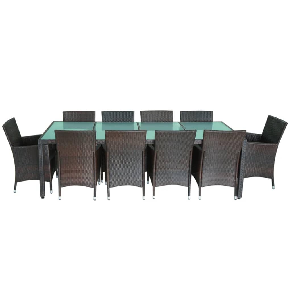 11 Piece Patio Dining Set with Cushions Poly Rattan Brown