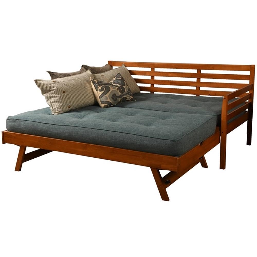 Kodiak Furniture Boho Wood Daybed/Pop Up Bed in Barbados Brown w/Linen Mattress