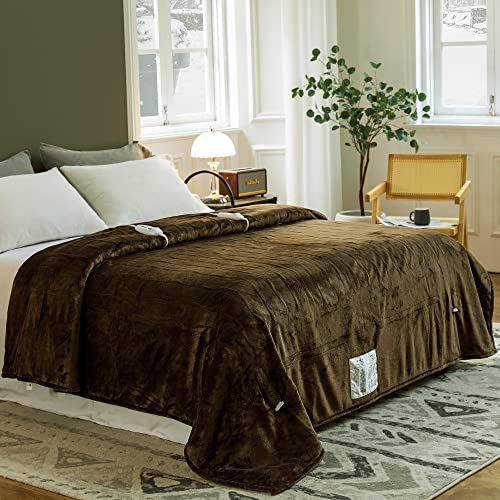 Jet'S Home Heated Blanket King 100'X90' - Etl&Fcc Certified Flannel Electric Blanket Machine Washable Heating Blanket With 4 H
