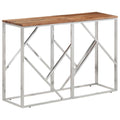 vidaXL Silver Stainless Steel & Acacia Wood Console Table - Modern Sofa/Hallway/Lounge Table for Living Room, Entryway Furniture 43.3x11.8x27.6