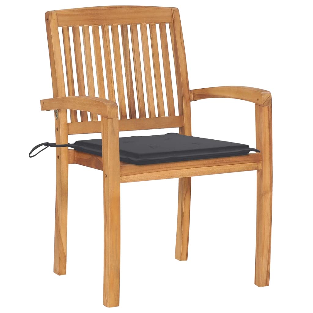 vidaXL 6X Solid Teak Wood Stacking Patio Chairs with Cushions Wooden Garden Dining Chairs Stackable Backyard Chairs Balcony Armchairs