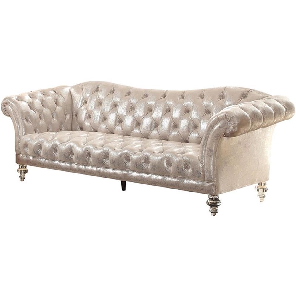 Acme Dixie Tufted Sofa in Metallic Silver