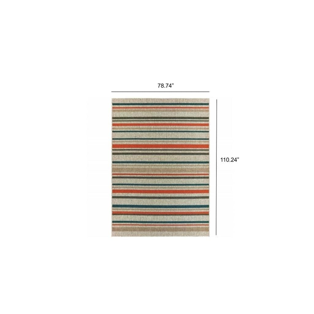 HomeRoots 7' x 9' Blue and Gray Striped Indoor Outdoor Area Rug