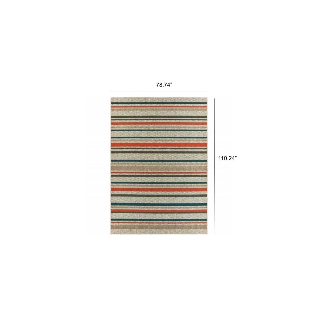 HomeRoots 7' x 9' Blue and Gray Striped Indoor Outdoor Area Rug
