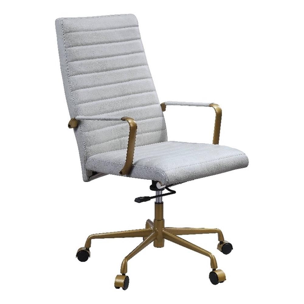 Acme Duralo Adjustable Height Swivel Office Chair in Vintage White Leather