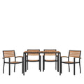 Flash Furniture Lark 5 Piece Outdoor Dining Table Set - Synthetic Teak Poly Slats - 30 x 48 Steel Framed Table with Umbrella Hol