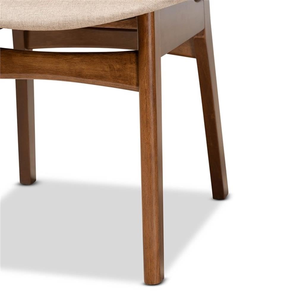 Baxton Studio Katya Mid-Century Modern Sand Fabric Upholstered and Walnut Brown Finished Wood 2-Piece Dining Chair Set