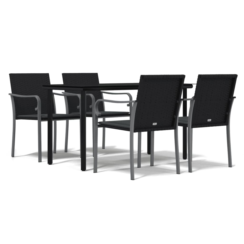 vidaXL 5-Piece Patio Dining Set with Cushions, Weather-Resistant PE Rattan and Stable Steel Frame, Tempered Glass Tabletop, Comfortable Seating for Patio, Garden, Outdoor Living Space