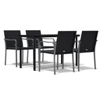 vidaXL 5-Piece Patio Dining Set with Cushions, Weather-Resistant PE Rattan and Stable Steel Frame, Tempered Glass Tabletop, Comfortable Seating for Patio, Garden, Outdoor Living Space