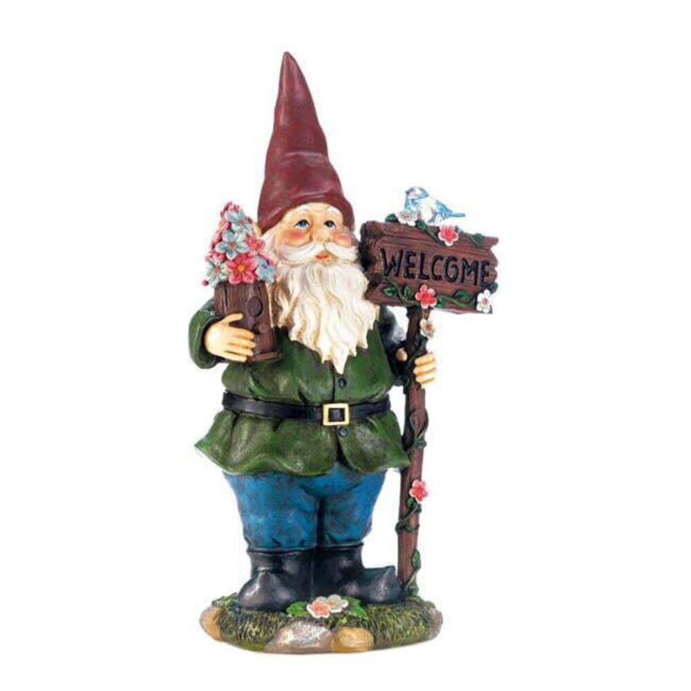 Accent Plus Solar Bluebird Gnome Welcome Statue